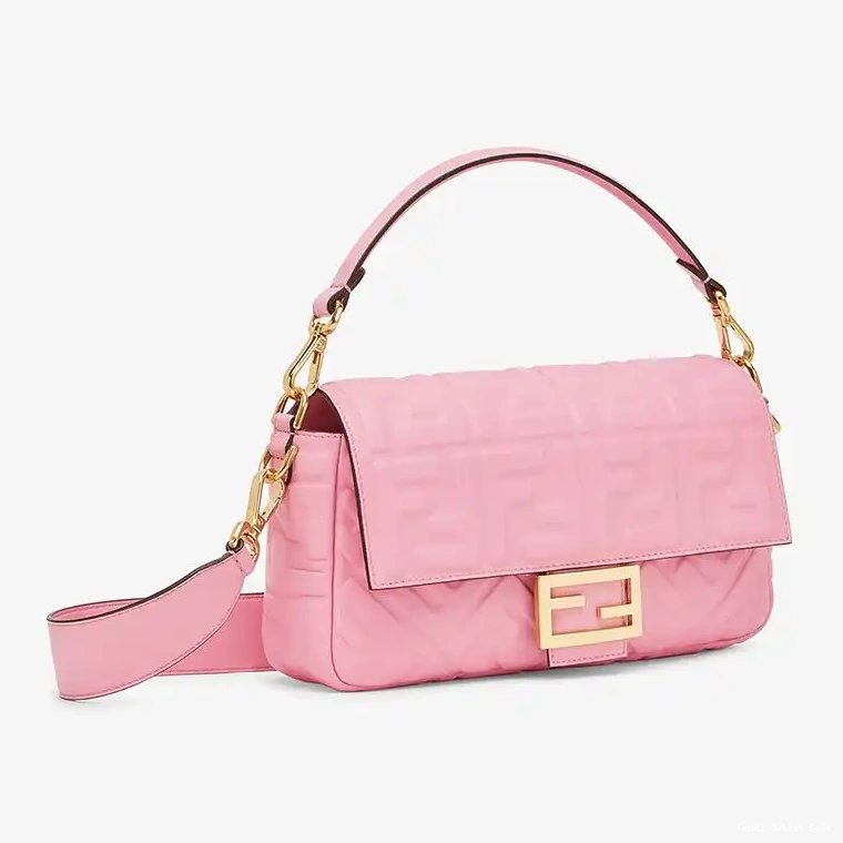 Cheap Baguette Nappa Motif FF Leather In Medium Fendi Bag Pink 0623